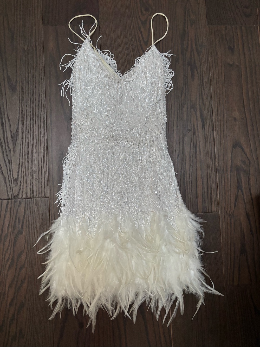 NADINE MERABI Lottie
Ivory Beaded Feather Mini Dress